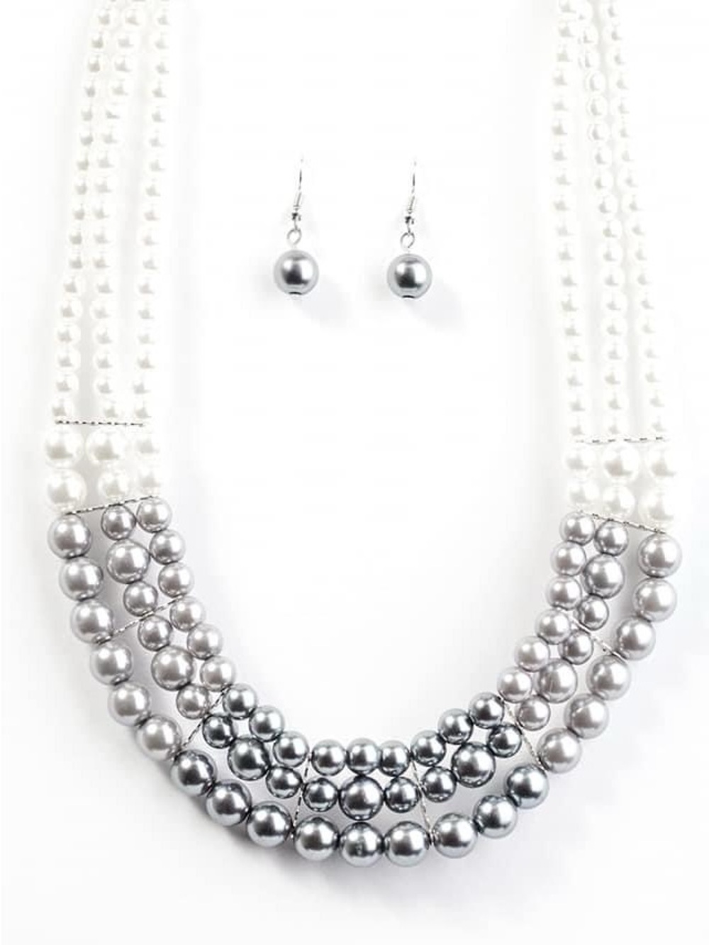 paparazzi Silver Multi-Strand Pearl Necklace with Matching Earrings